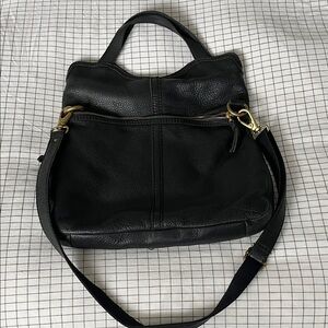 Fossil Black Leather Shoulder Bag with Gold Hardware